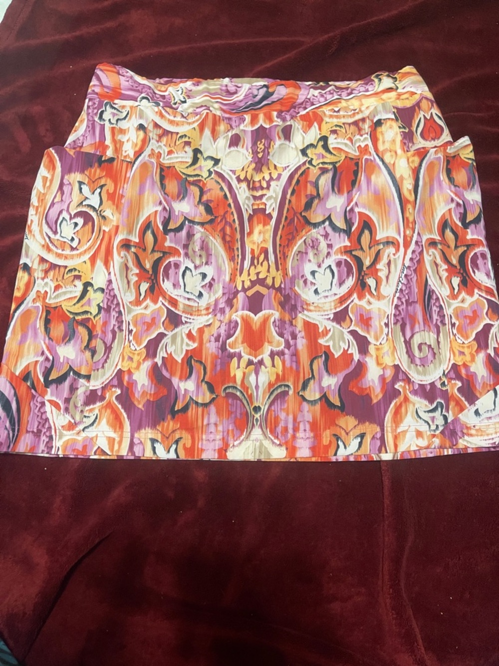 Chico's Multicolor Printed Mini Skirt in Orange, Purple & Cream